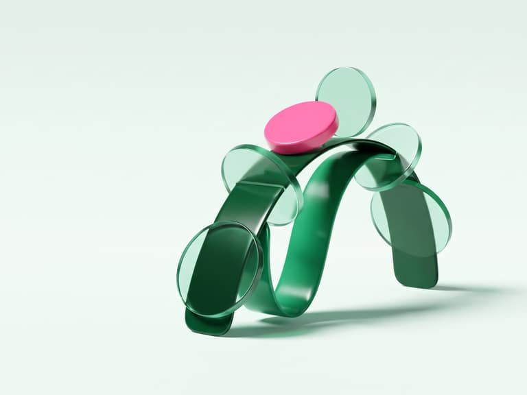 Abstract emerald growth ribbon with mint and pink accents